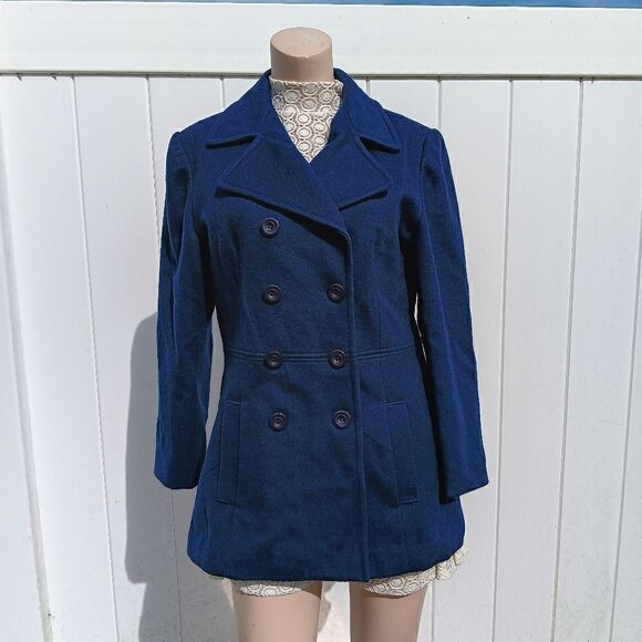 VINTAGE MARIO DE PINTO Navy Blue Double Breasted Wool Peacoat Jacket Lined 4/6P - Picture 1 of 16